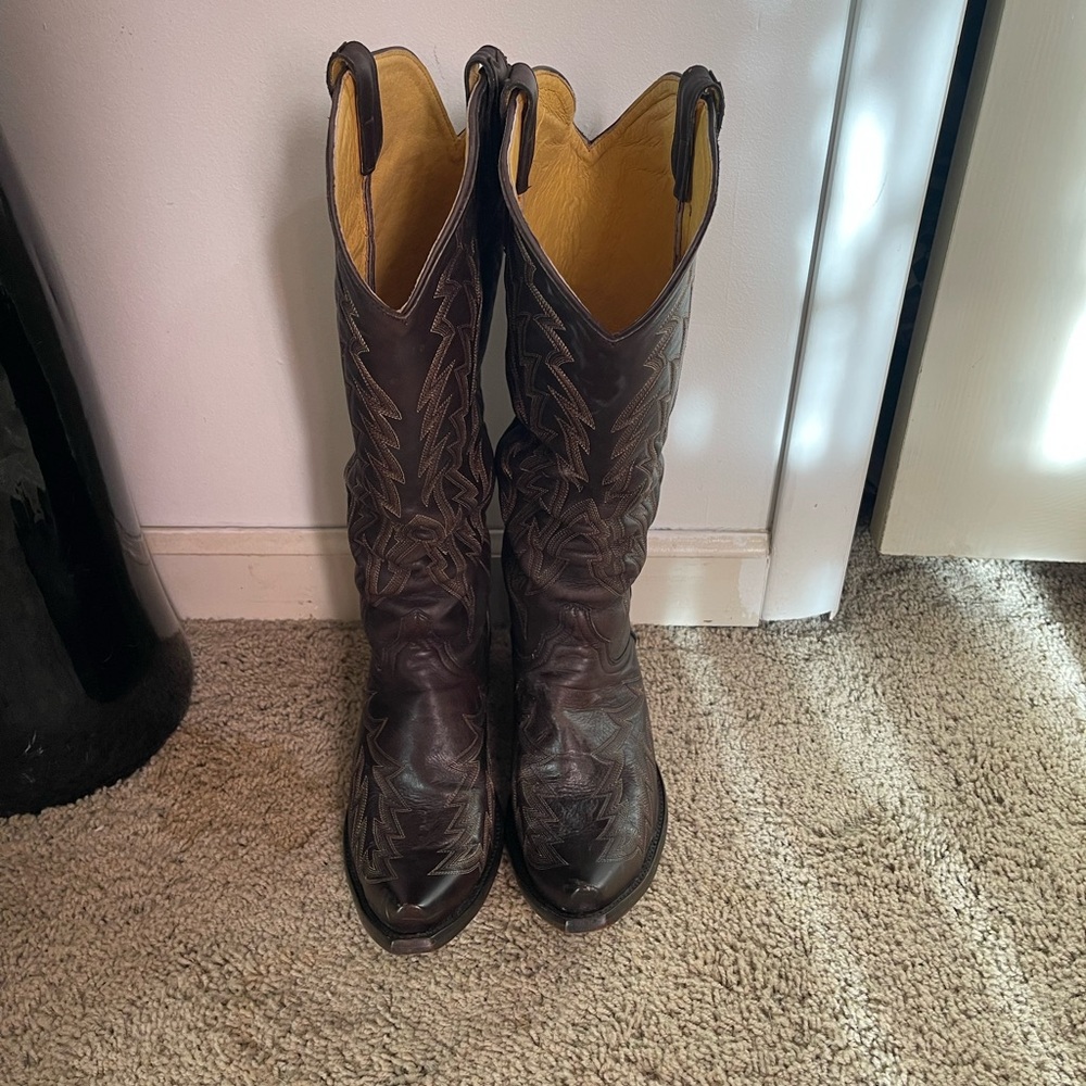 JRC & Sons Nancy Leather Snip Toe Tall Cowboy Boot - Dark Chocolate Brown Sz10